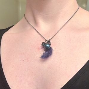 Purple Feather & Bead Necklace